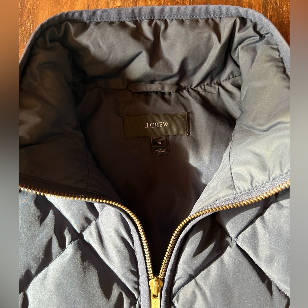 Navy/ gold JCrew puffer vest. Size Medium.